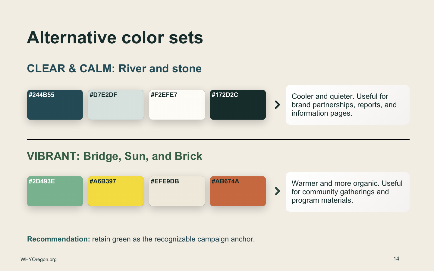 WHYOregon alternative color palettes